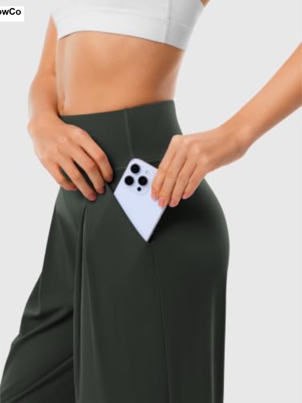 High Waist Wide Leg Yoga Pants with Pockets Palazzo Lounge Trousers - Picture 5 of 5